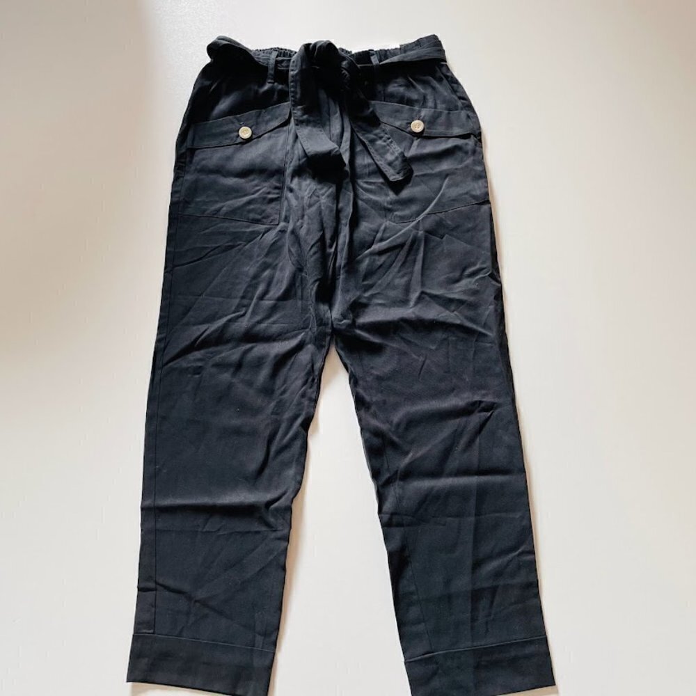 NWT Ann Taylor LOFT Pant Trouser High Rise Tappered Black Pleated Utility Paper